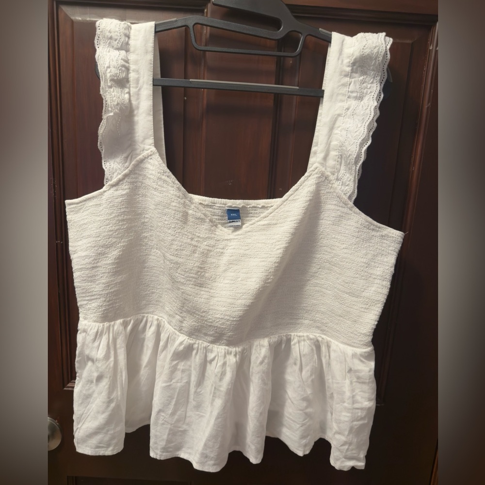 Old Navy White Smocked Sleeveless Blouse